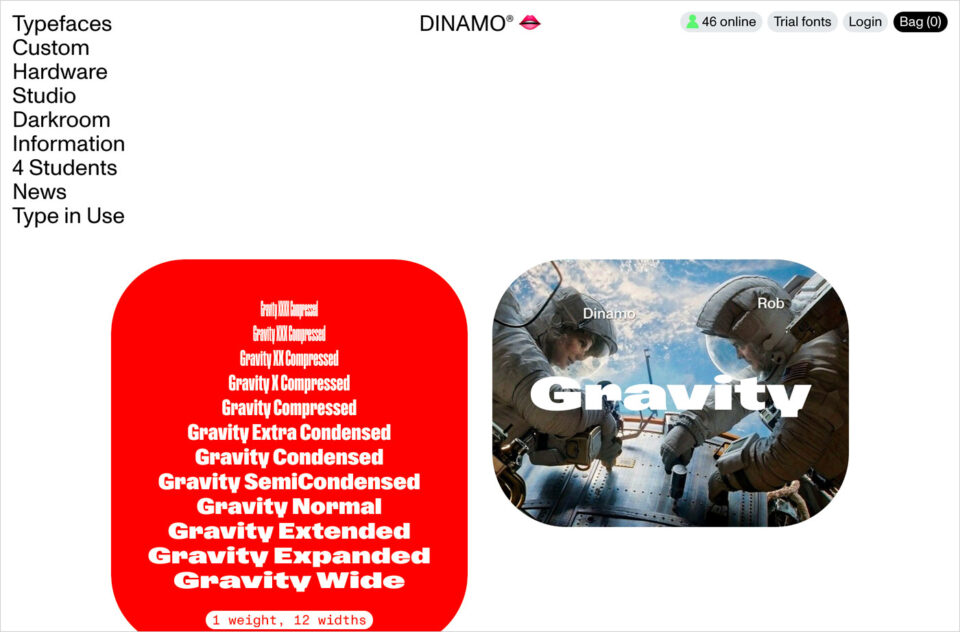 Dinamo Typefacesウェブサイトの画面キャプチャ画像