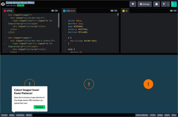 Circle Arrow Hover Effectウェブサイトの画面キャプチャ画像