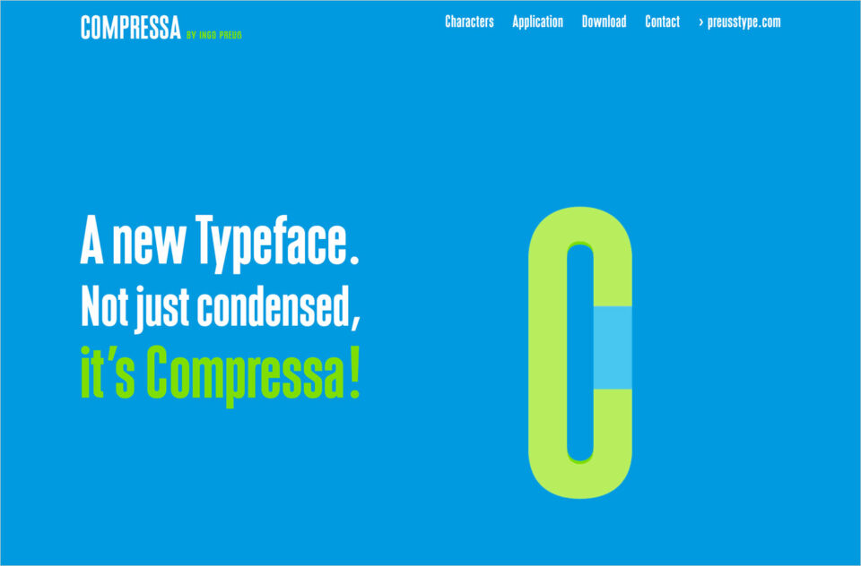 Compressa Typeface by Ingo Preussウェブサイトの画面キャプチャ画像