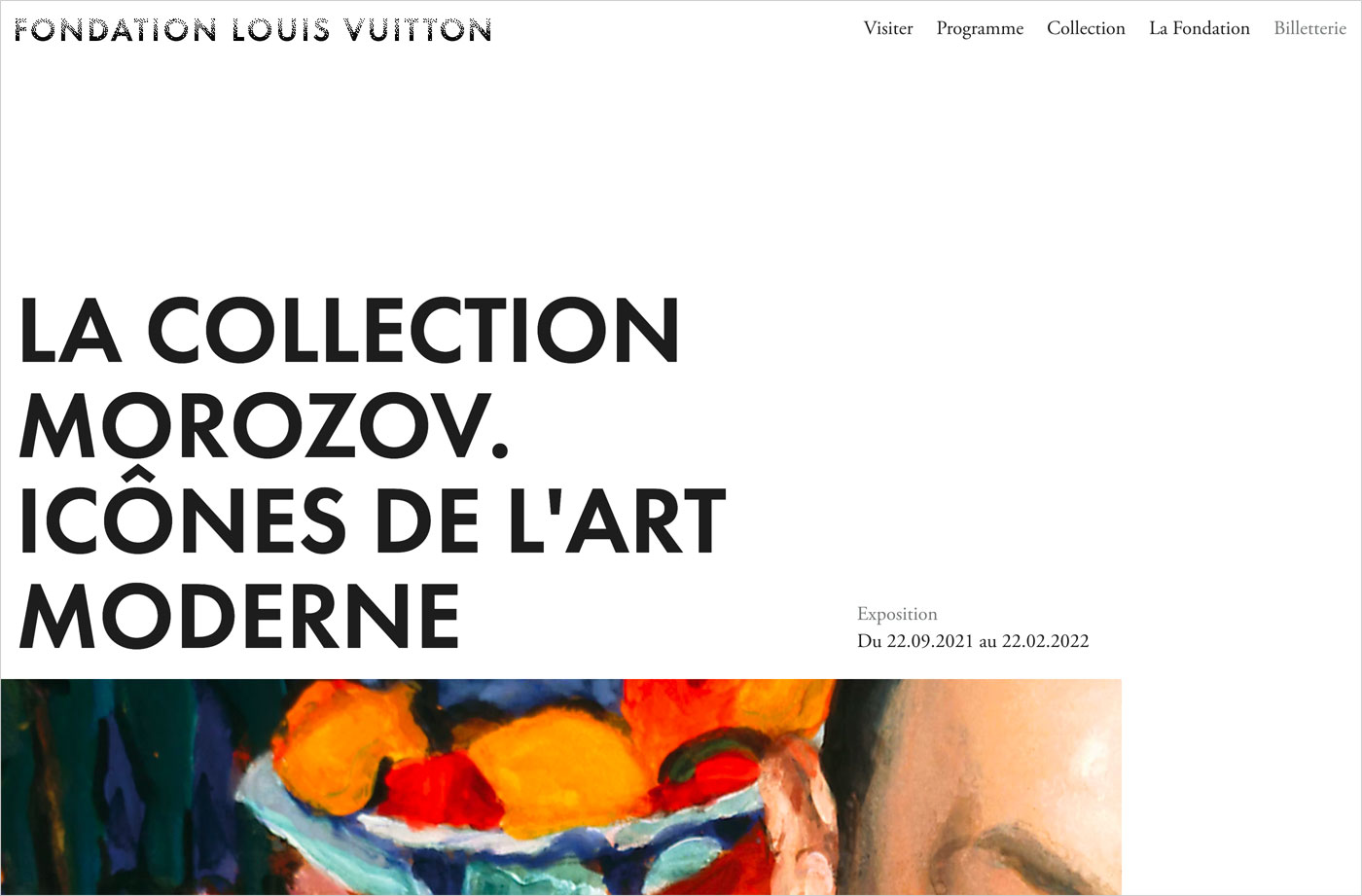 Fondation Louis Vuittonウェブサイトの画面キャプチャ画像