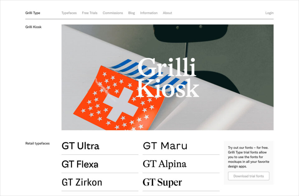 Grilli Type – Independent Swiss Type Foundryウェブサイトの画面キャプチャ画像