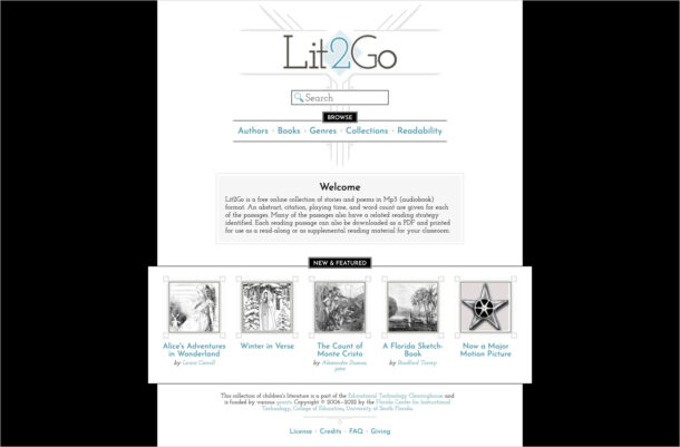 Lit2Go ETCウェブサイトの画面キャプチャ画像