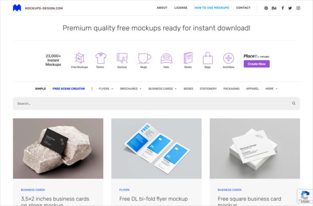 Free Premium Mockups – Instant Download – Mockups-Design.comウェブサイトの画面キャプチャ画像