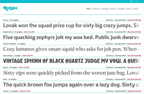 ReType Foundry | High quality fonts for print and webウェブサイトの画面キャプチャ画像