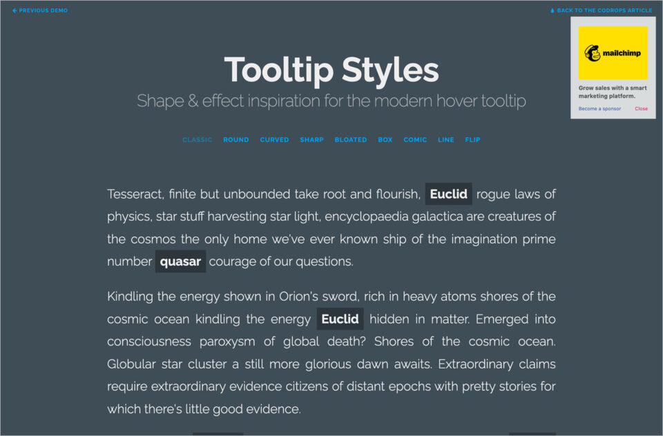 Tooltip Styles(Codrops)ウェブサイトの画面キャプチャ画像