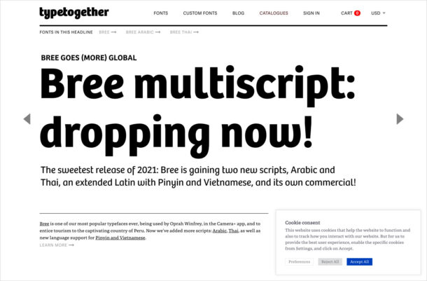 TypeTogether | High quality fonts and custom type designウェブサイトの画面キャプチャ画像