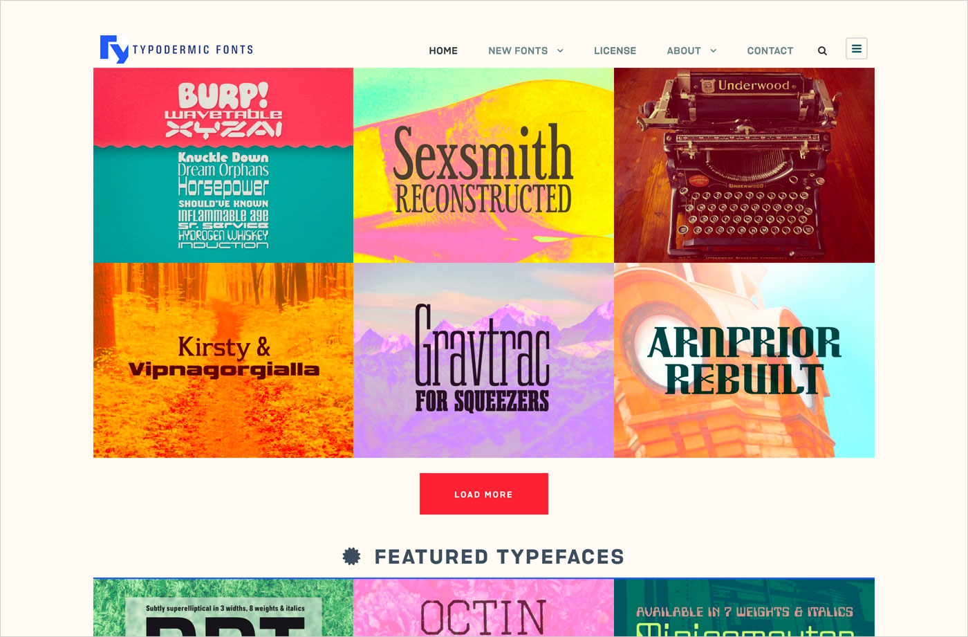 Typodermic Fonts – for font junkiesウェブサイトの画面キャプチャ画像