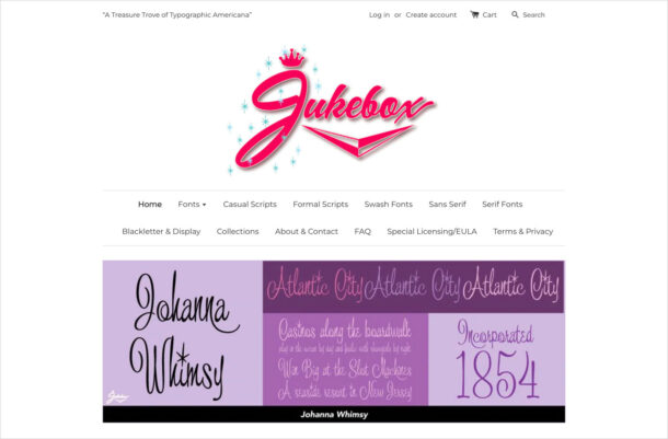The Jukebox Font Library. Professional Font Foundry.ウェブサイトの画面キャプチャ画像