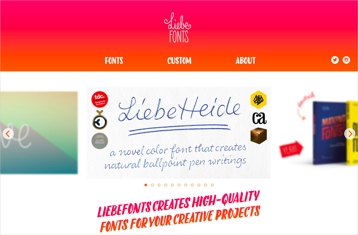 LiebeFonts · Hand-Made Fonts With Lots of Loveウェブサイトの画面キャプチャ画像