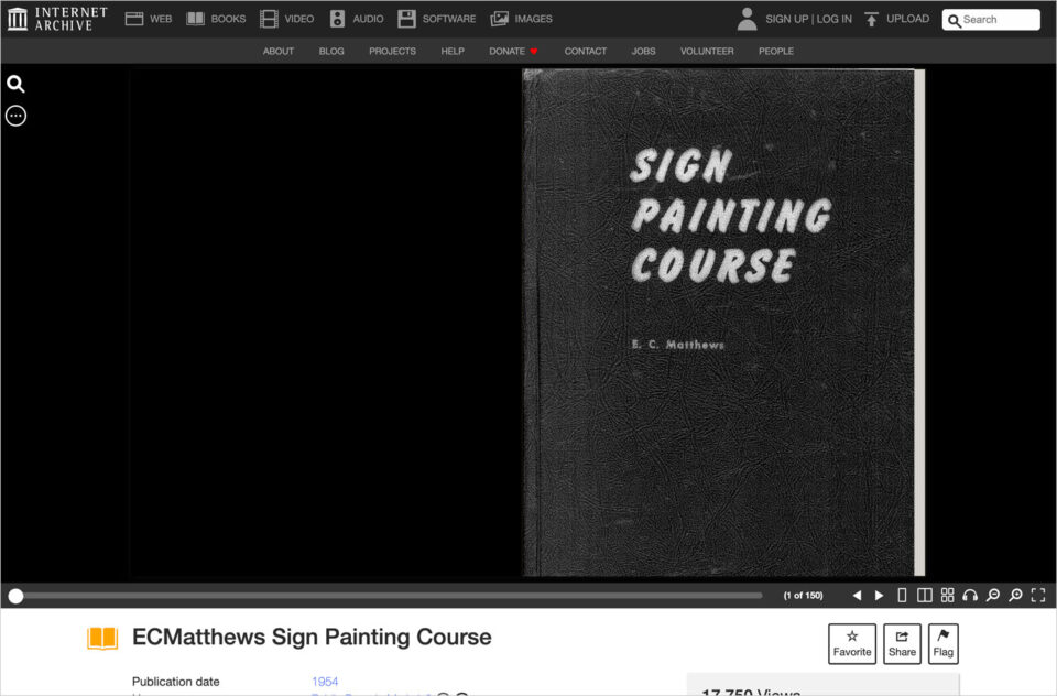 E. C. Matthews Sign Painting Course 1954ウェブサイトの画面キャプチャ画像