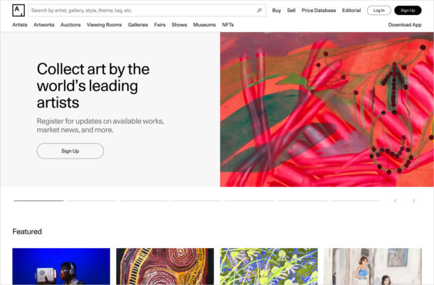 Artsy — Discover, Buy, and Sell Fine Artウェブサイトの画面キャプチャ画像