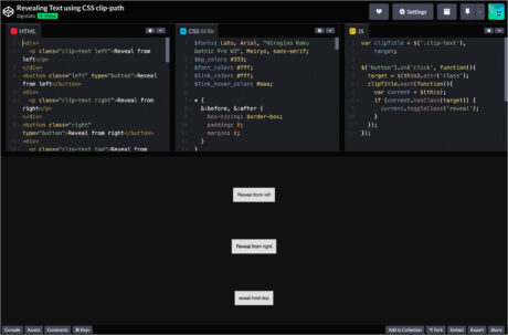 CodePen Revealing Text using CSS clip-pathウェブサイトの画面キャプチャ画像