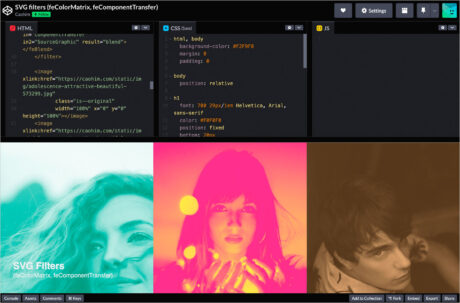 CodePen Home SVG filters (feColorMatrix, feComponentTransfer)ウェブサイトの画面キャプチャ画像