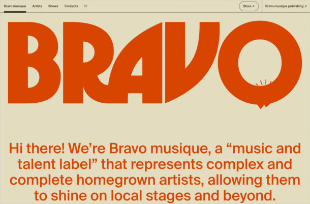 Bravo musique – Music and talent labelウェブサイトの画面キャプチャ画像