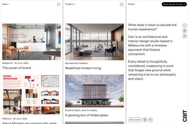 Carr — Architecture and Interior Designウェブサイトの画面キャプチャ画像