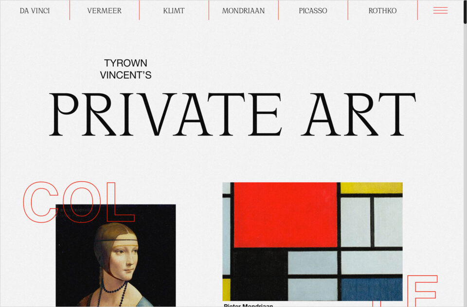 Private Art Collection | TYROWN VINCENT’Sウェブサイトの画面キャプチャ画像