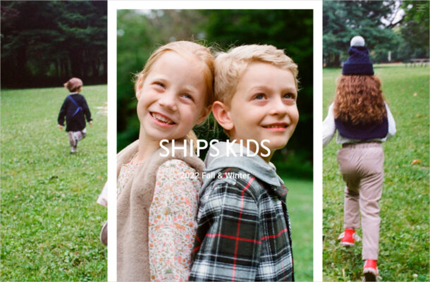SHIPS KIDS 2022 FALL WEBカタログウェブサイトの画面キャプチャ画像