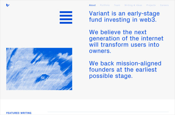 Variantウェブサイトの画面キャプチャ画像