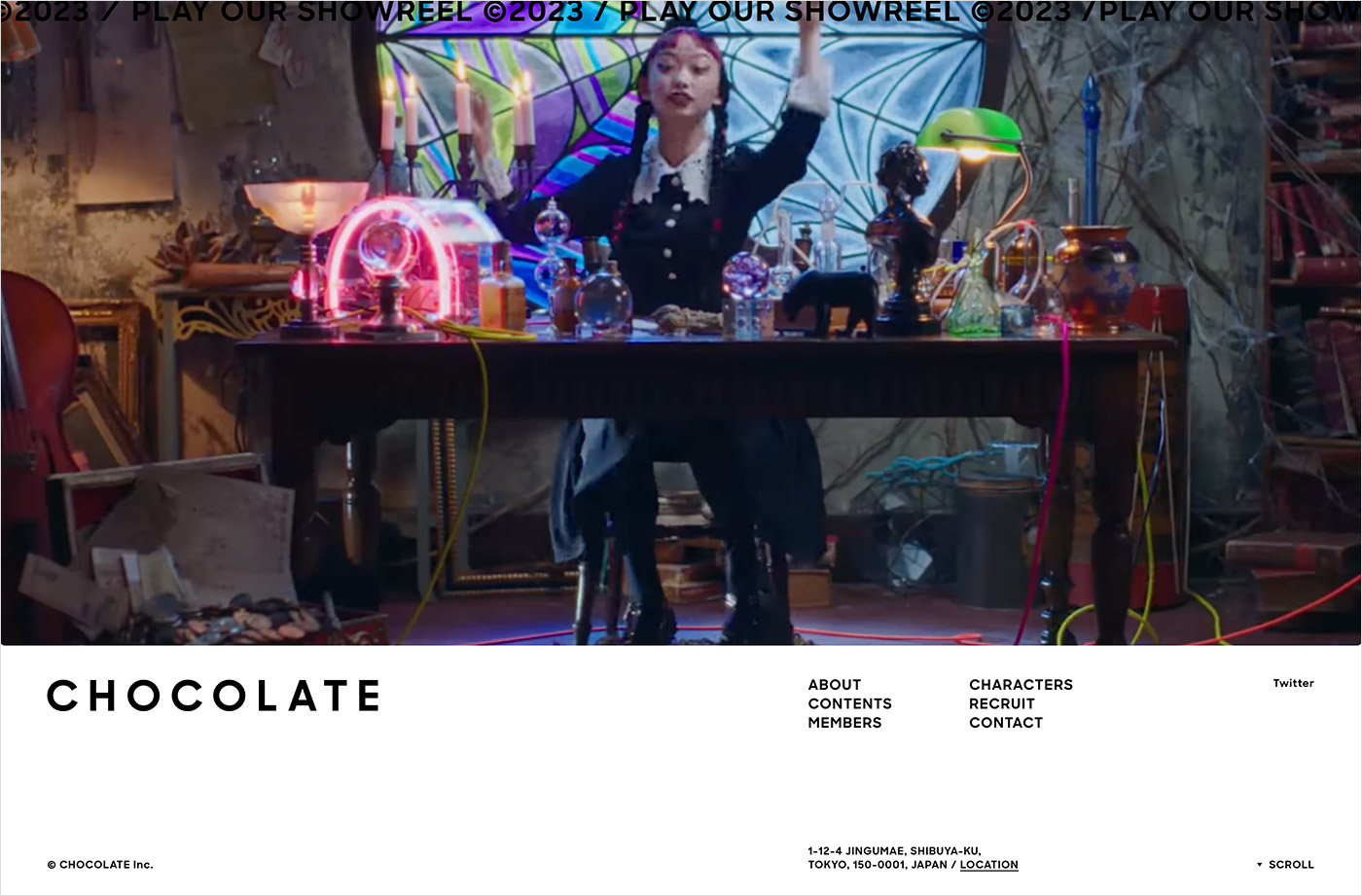 CHOCOLATE Inc.ウェブサイトの画面キャプチャ画像