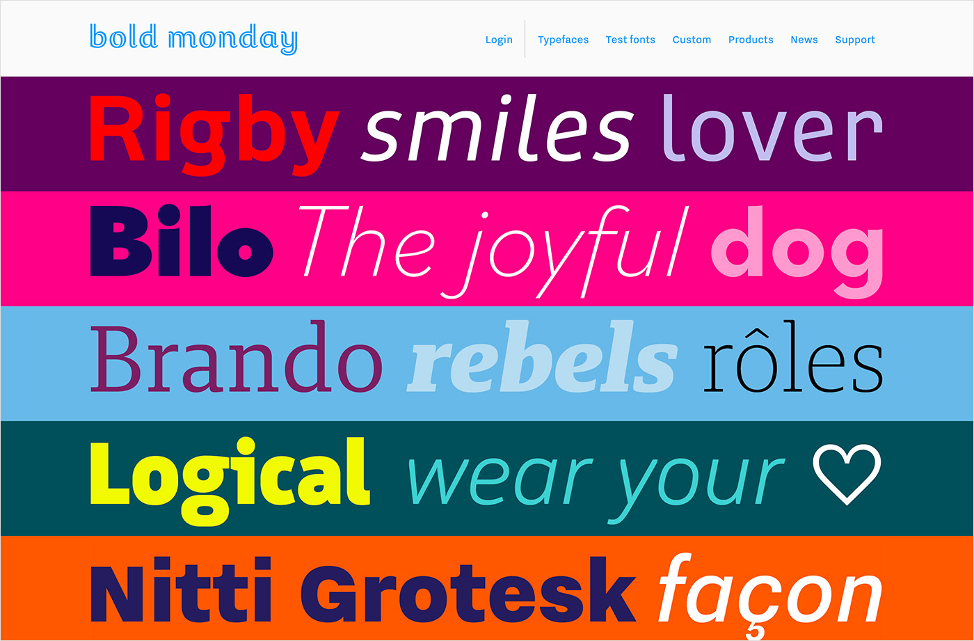 Bold Monday – independent font foundry of high quality typeウェブサイトの画面キャプチャ画像