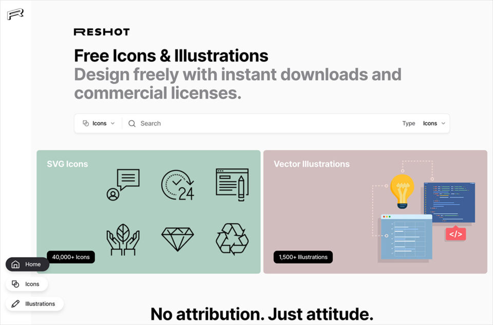 Reshot | Free icons & illustrationsウェブサイトの画面キャプチャ画像