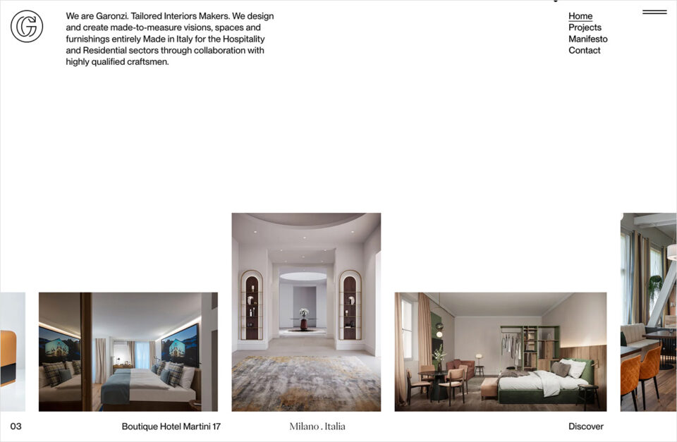 Garonzi — Tailored Interiors Makersウェブサイトの画面キャプチャ画像