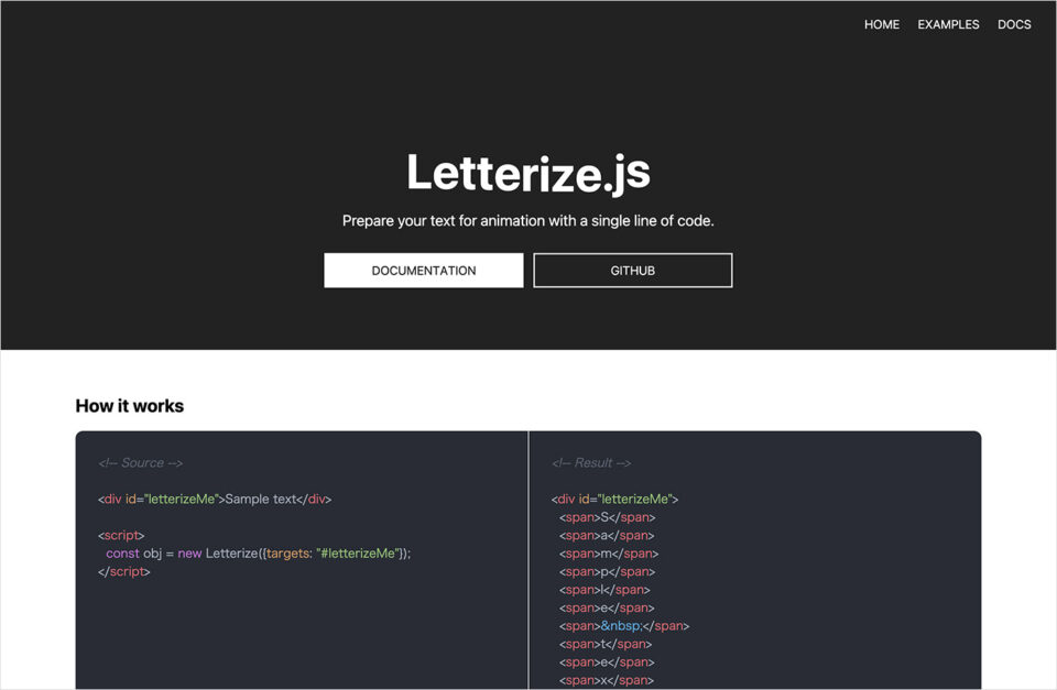 Letterize.jsウェブサイトの画面キャプチャ画像