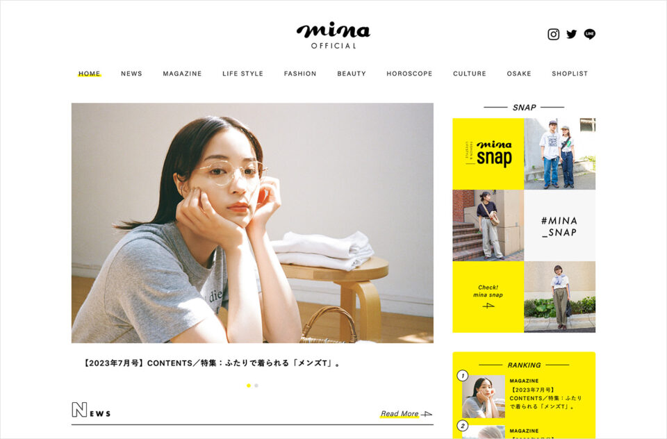 mina official ミーナ オフィシャルサイトウェブサイトの画面キャプチャ画像