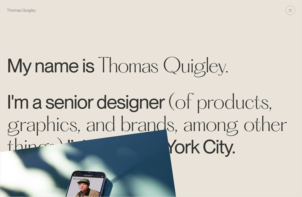Thomas Quigley’s Portfolioウェブサイトの画面キャプチャ画像