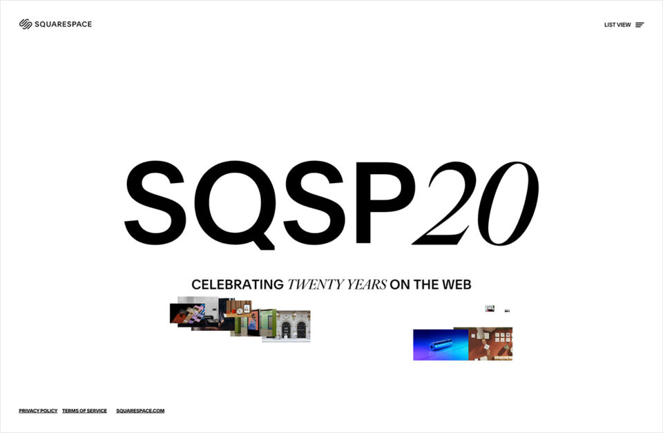 Squarespace 20th Anniversaryウェブサイトの画面キャプチャ画像