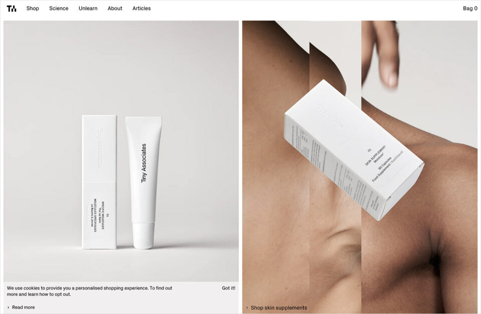 A new generation of natural skincare products. – TinyAssociates®ウェブサイトの画面キャプチャ画像