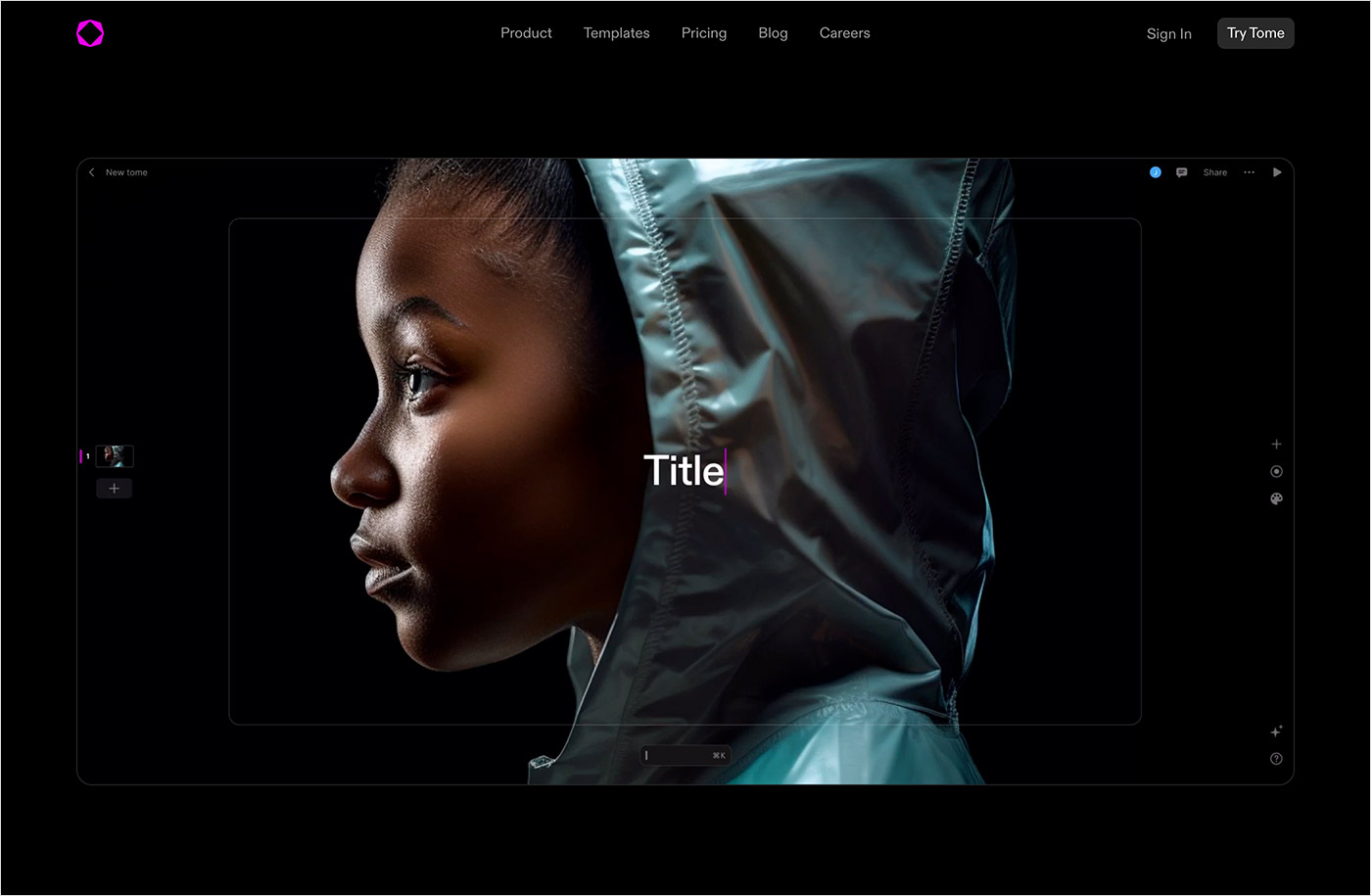 Tome – AI-powered storytellingウェブサイトの画面キャプチャ画像