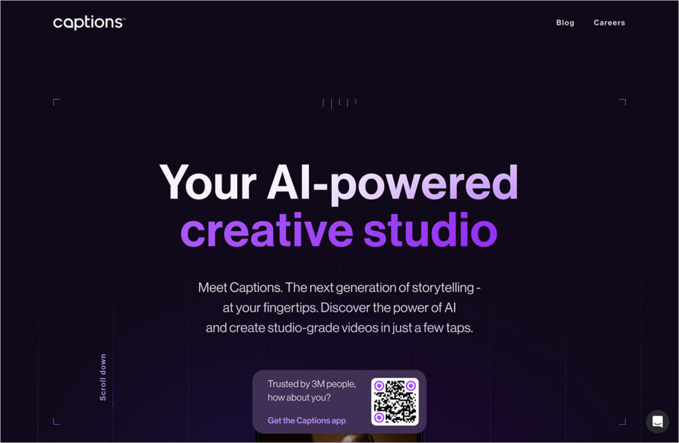 Captions | Your AI-powered creative studioウェブサイトの画面キャプチャ画像