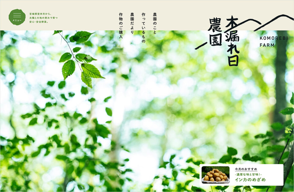 宮城県登米市の新鮮野菜｜合同会社 木漏れ日農園ウェブサイトの画面キャプチャ画像
