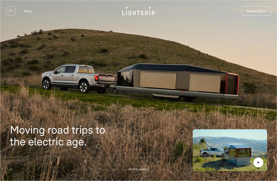 Moving road trips to the electric age.  — Lightshipウェブサイトの画面キャプチャ画像