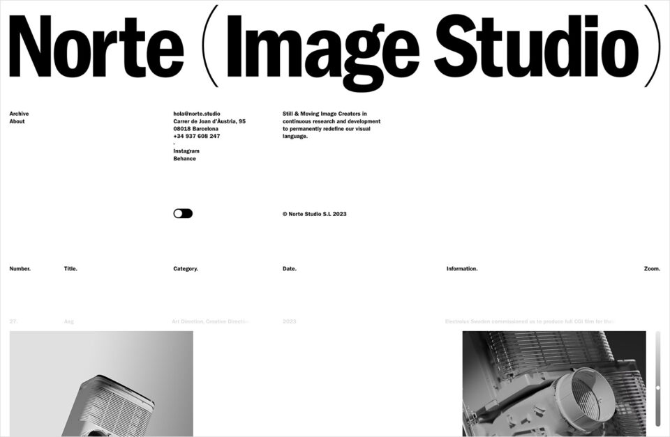 Norte (Image Studio)ウェブサイトの画面キャプチャ画像