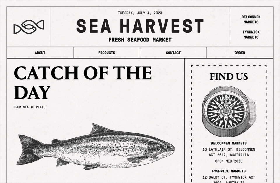 Sea Harvest – Fresh Seafood Market – Canberraウェブサイトの画面キャプチャ画像