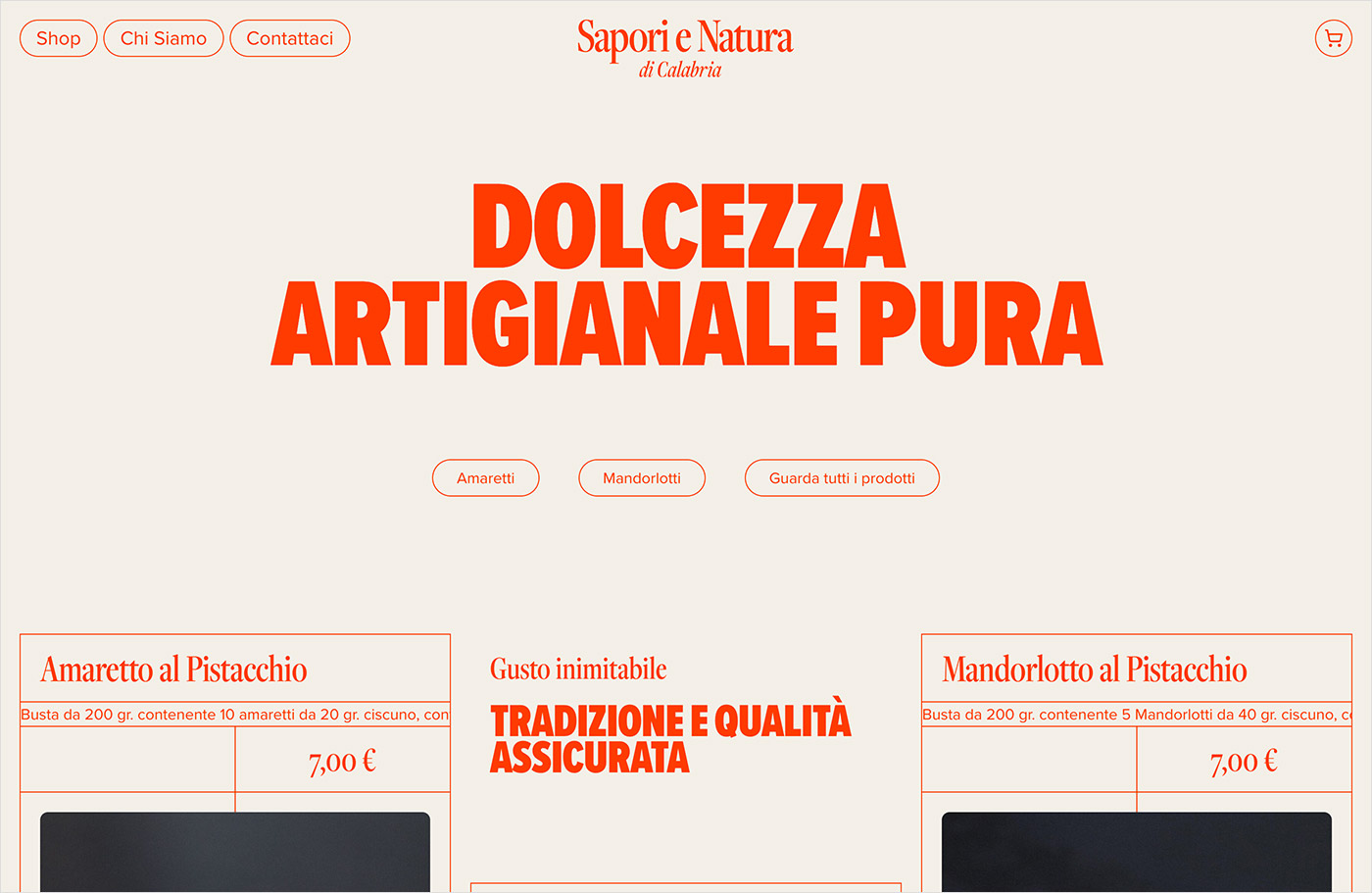 Shop – Sapori e Natura di Calabriaウェブサイトの画面キャプチャ画像