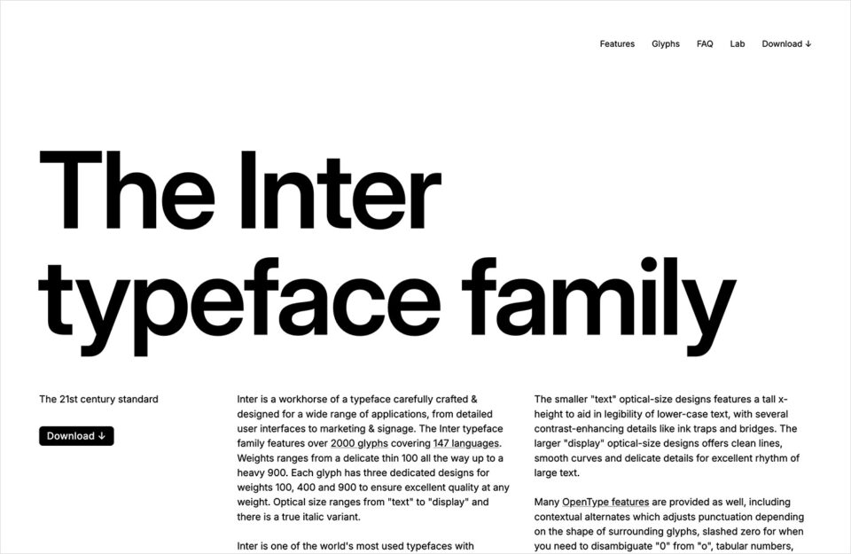 Inter font familyウェブサイトの画面キャプチャ画像