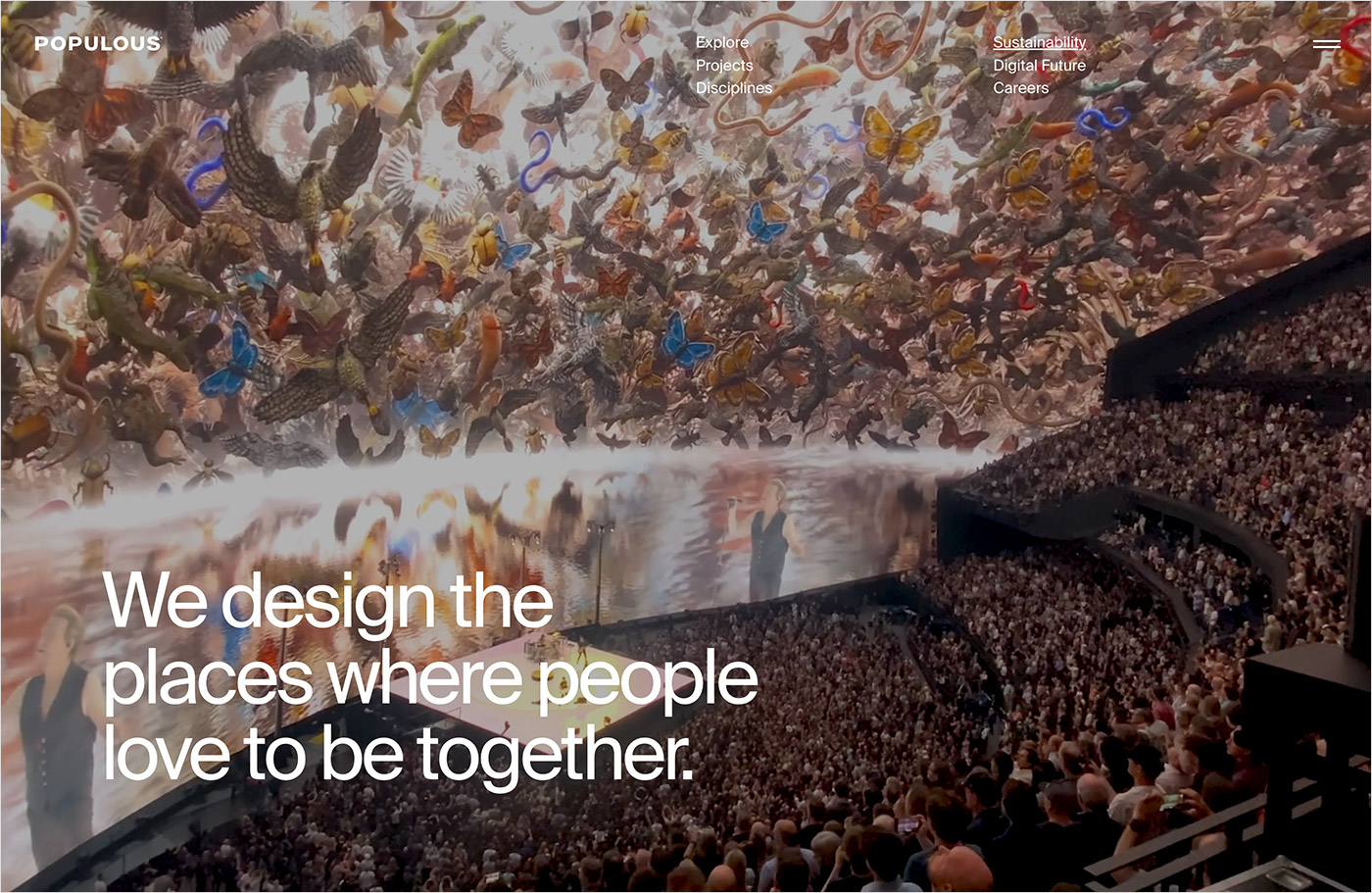 Global Architectural Design – Stadiums, Arenas, Events | Populousウェブサイトの画面キャプチャ画像