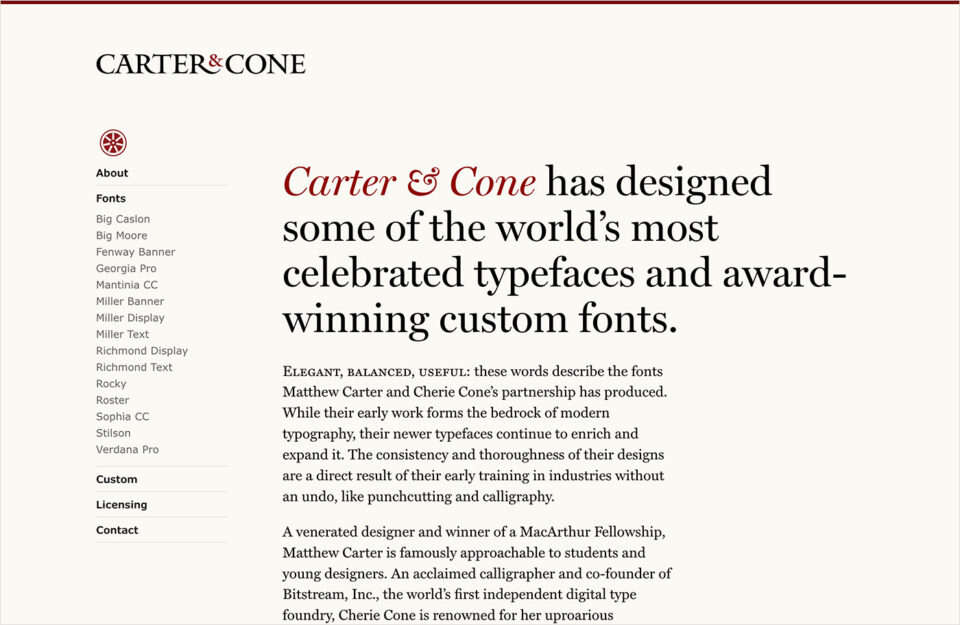 Carter & Cone Type Inc.ウェブサイトの画面キャプチャ画像