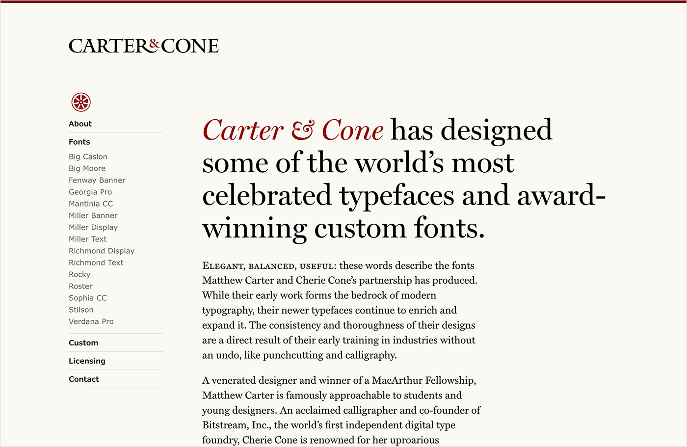 Carter & Cone Type Inc.ウェブサイトの画面キャプチャ画像