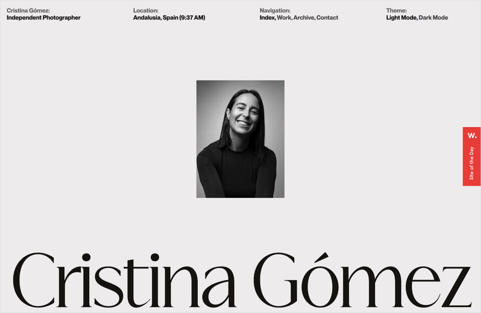 Cristina Gómez — Independent Photographerウェブサイトの画面キャプチャ画像