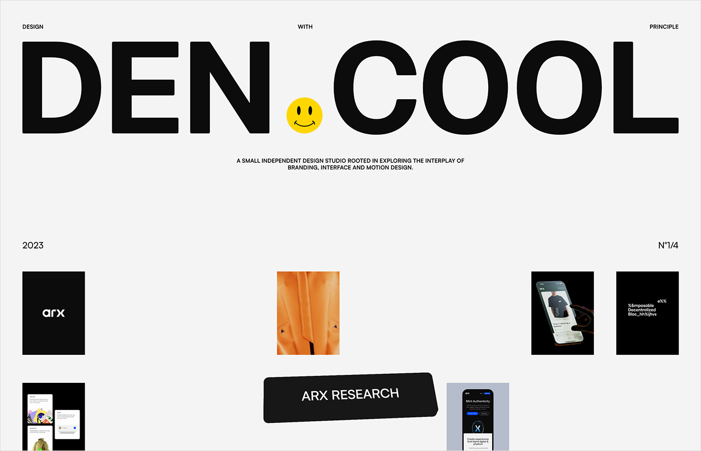 Den.Cool — Independent design studio — Branding, Interface, Motionウェブサイトの画面キャプチャ画像