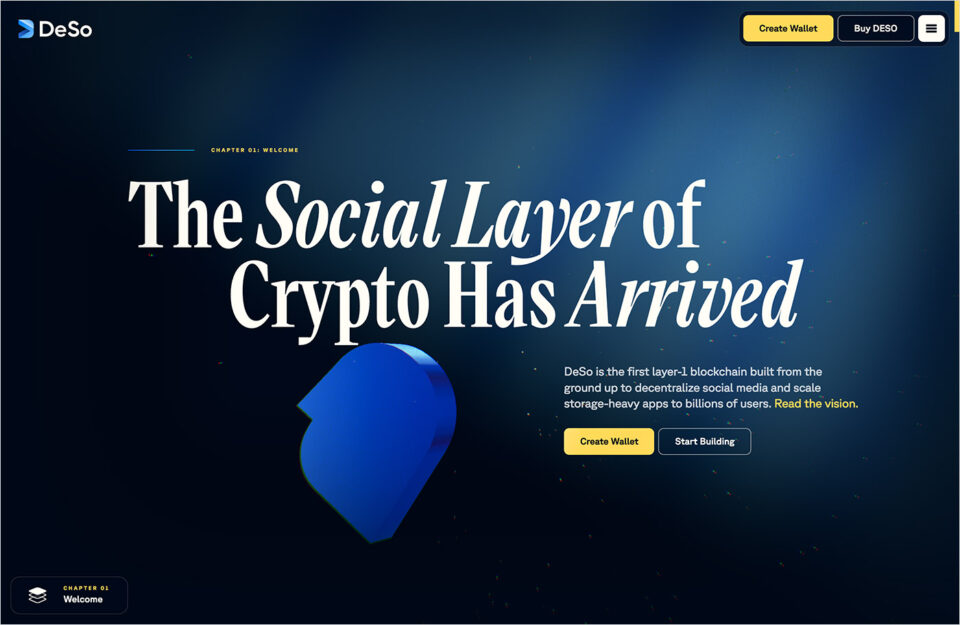 DeSo – The Decentralized Social Blockchainウェブサイトの画面キャプチャ画像