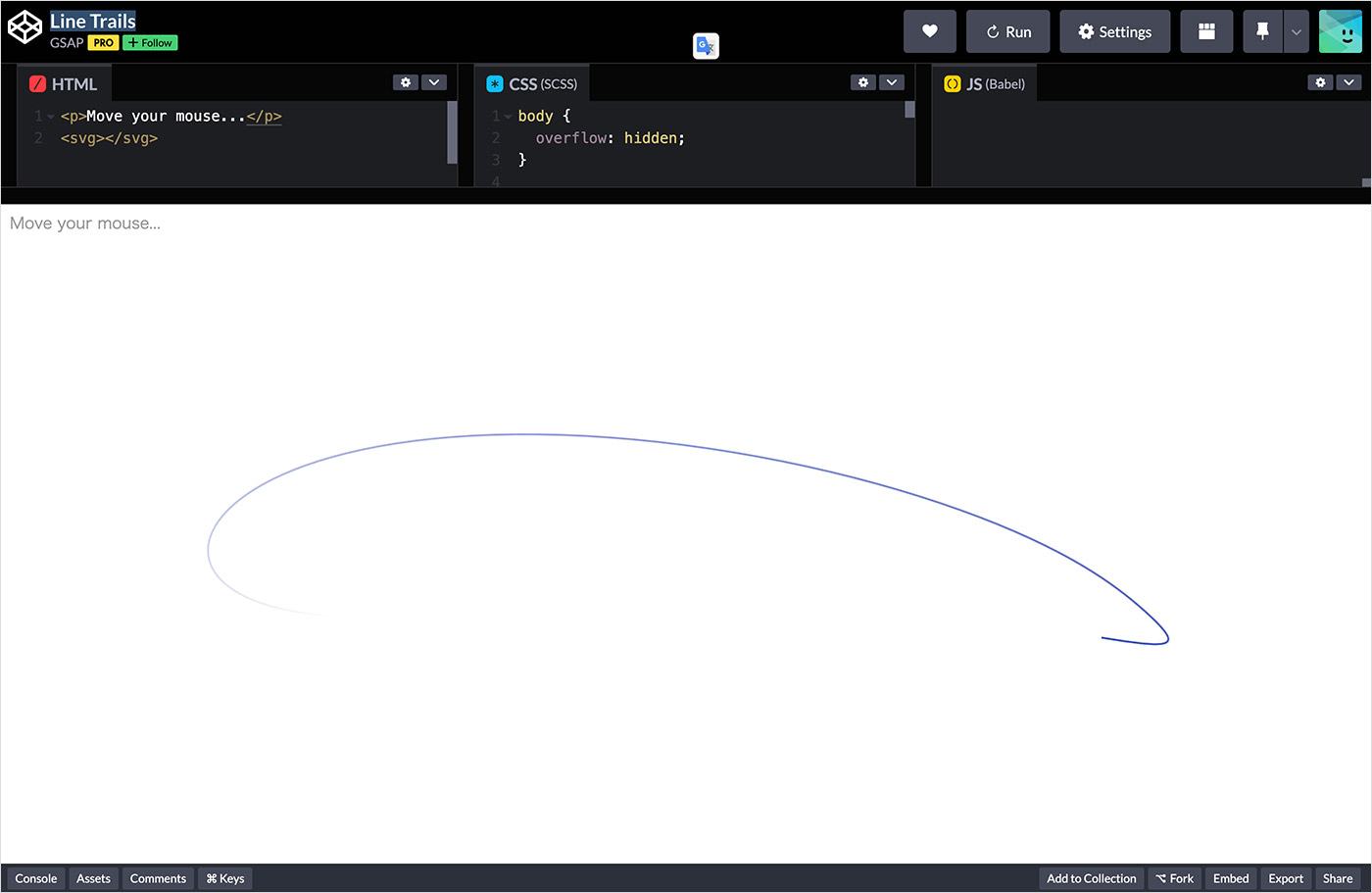 Line Trails follow by mouseウェブサイトの画面キャプチャ画像