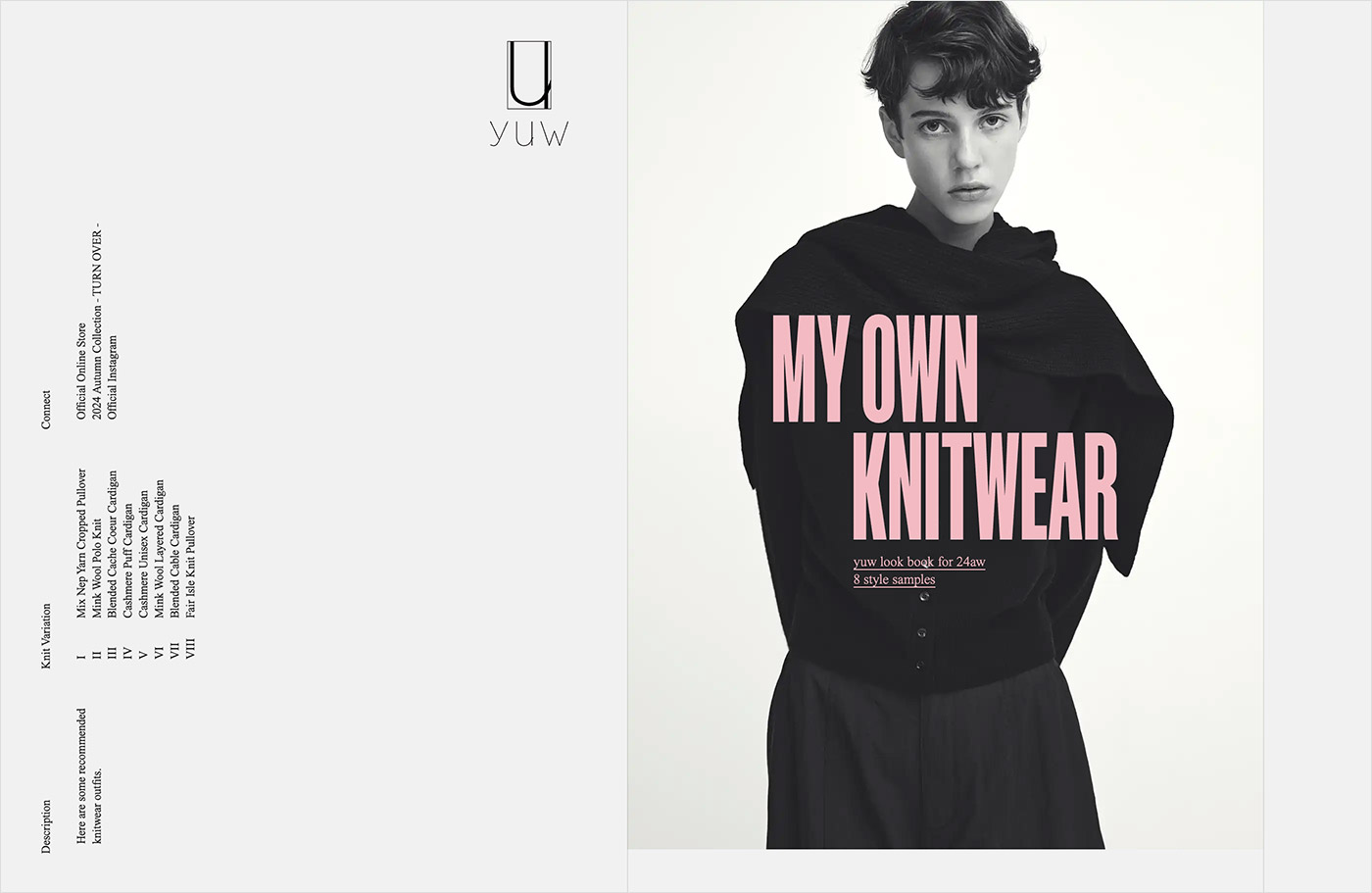 MY OWN KNITWEAR | yuw look book for 24awウェブサイトの画面キャプチャ画像