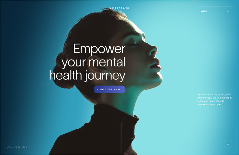 Amaterasu – Empower your mental health journeyウェブサイトの画面キャプチャ画像