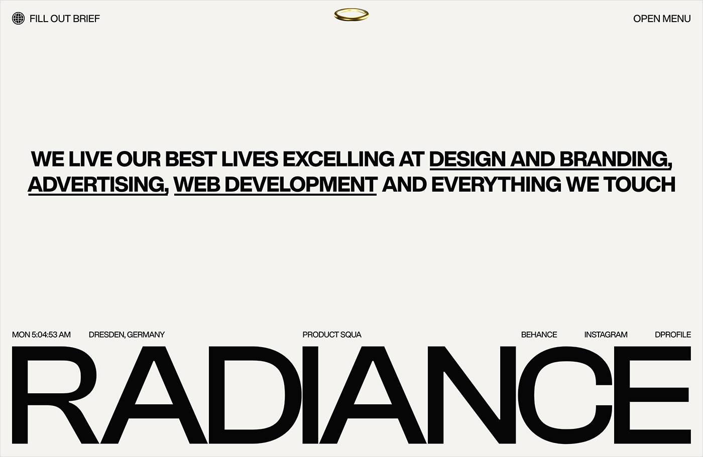 Radiance – The creative team for digital and brand experiencesウェブサイトの画面キャプチャ画像