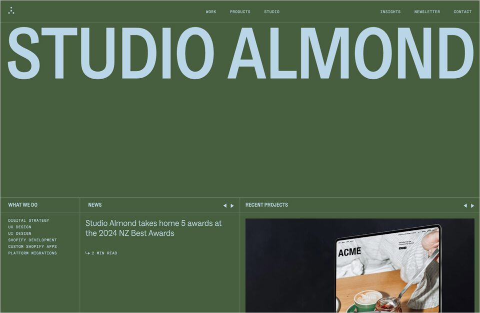 Studio Almond | Shopify Plus Expertsウェブサイトの画面キャプチャ画像